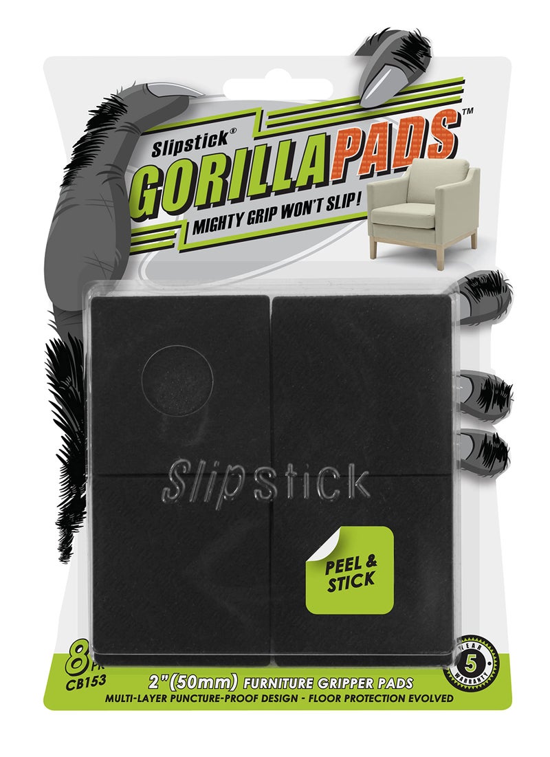 Slipstick GorillaPads Non Slip Furniture Pads/Gripper Feet Floor Protectors (Set of 8) Premium 2 Inch Square Self Adhesive Rubber Stoppers for Furniture Legs - Image 1